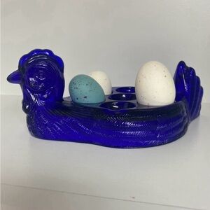 Blue Glass Hen Egg Holder